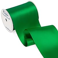 Ribbli Emerald Green Satin Ribbon 4 Inch Wide Green Ribbon for Wedding Chair Sash Grand Opening Ceremony Big Bows Gift Wrapping Floral Crafts Cake Decor-Double Faced Satin Continuous 10 Yards