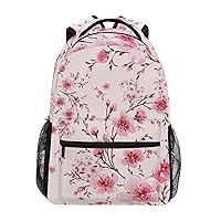 ALAZA Pink Cherry Blossom Flowers Floral Backpack Purse with Multiple Pockets Name Card Personalized Travel Laptop School Book Bag, Size M/16.9 inch