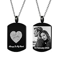 Personalized Heart Fingerprint Engraving Custom Dog Tag Urn Memorial Pendant Necklace for Ashes Cremation w/Rolo Chain Necklace 21'' - Handmade Love Note to Husband Wife …