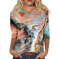 Womens Casual Tunic Tops 3/4 Sleeve Tops for Women Scoop Neck T-Shirt Ladies Loose Fashion Tunic Blouse Shirts Going Out Workout Print Tee Shirts Basic Tops for Women Spring/Summmer