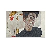 KONGQUE Egon Schiele Self-Portrait With Physalis-Famous Poster-Living Room-Office Home Decor Poster Wall Art Hanging Picture Print Bedroom Decorative Painting Posters Room Aesthetic 08x12inch(20x30cm)