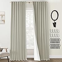 Neutral Beige Black Out Curtains 84 Inch Long for Bedroom Windows,Linen Lightweight Pleated Back Tab Thermal Darkening Farmhouse Blackout Curtains for Living Room 2 Panels Set 84 Inch Length,Oatmeal