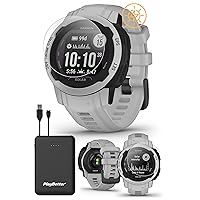 Garmin Instinct 2S Solar (Mist Gray) Rugged GPS Smartwatch Bundle - 24/7 Health Monitoring, Tough & Durable, Sports Apps - Includes PlayBetter Screen Protectors & Portable Charger