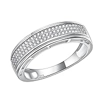 Wedding Rings For Men 925 Sterling Silver Rings Men'S Hip Hop Anniversary Wedding Band Gifts For Men Gold Plated 1ct Micro Pave Cubic Zirconia