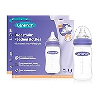 Lansinoh Anti-Colic Baby Bottles for Breastfeeding Babies, 8 Ounces, 6 Count, Includes 6 Medium Flow Nipples, Size M