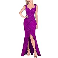 VFSHOW Womens Sexy Ruffle V Neck Ruched Formal Wedding Guest Prom Maxi Dress 2023 Sweetheart Evening Keyhole Back HI-LO Gown