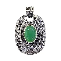 Handmade Filigree Natural Green Onyx Gemstone Silver Plated Pendant for Women Tribal Ethnic Bohemian Boho Designer Fashion Necklace Pendant Jewelry