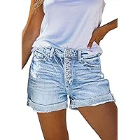 Pink Queen Women's High Waisted Denim Shorts Casual Ripped Summer Hot Short Jeans Frayed Distressed Jeans Shorts with Pockets