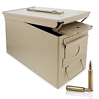Ammo Storage Box - Tan .50 Caliber Ammunition Flip Top Lockable Storage Box - Waterproof Metal Military Ammo Can Container - Airtight Latching Dry Box Bullet Case Steel Field Box