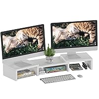 SUPERJARE Adjustable Dual Monitor Riser - Desktop Stand With Storage for Laptops, TVs, PCs and Printers - White