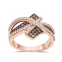 3/4cttw White & Brown Round Diamond Band Ring In 10KT Rose Gold Real Diamond Ring for Women