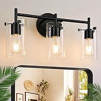 Bathroom Light Fixtures 2023 Upgrade, 3-Light Matte Black Bathroom Vanity Light, Black Bathroom Lights Over Mirror with Clear Glass Shade, Bathroom Wall Sconces for Mirror Bedroom Living Room Hallway