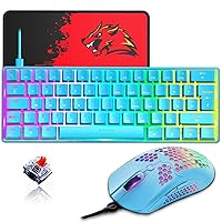 ZIYOU LANG T60 60% White Mechanical Gaming Keyboard and Mouse [UK Layout] - RGB Light up Type c Ergonomic Mini Keyboard - 12000 DPI USB Honeycomb Mouse PS4 PC Computer Switch Accessories - Red Switch