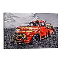 Rusty Red Truck Art Old Antique Car Picture Printing Old Style Wall Decor Canvas Wall Art Prints for Wall Decor Room Decor Bedroom Decor Gifts 12x18inch(30x45cm) Frame-Style
