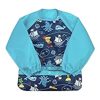 Easy-wear Long Sleeve Bib | Waterproof Protection | Flipped Pocket, Soft Material, Easy Clean Smock 2T-4T (Pack of 1)