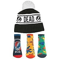 Ripple Junction Grateful Dead Winter Knitted Beanie Hat with Pom and Novelty Sock Gift Pack for Women