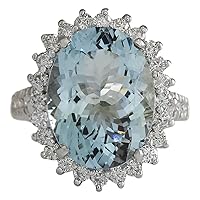 9.14 Carat Natural Blue Aquamarine and Diamond (F-G Color, VS1-VS2 Clarity) 14K White Gold Luxury Cocktail Ring for Women Exclusively Handcrafted in USA