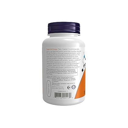 NOW Supplements, (L-Lysine Hydrochloride) 1,000 mg, Double Strength, Amino Acid, 100 Tablets