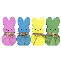 4 Pcs Easter Bunny Table Wooden Signs green yellow blue pink Easter Wooden Table Centerpieces with Jute Rope Freestanding Rabbit Shape Tabletop Decoration