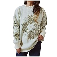 Light Up Christmas Sweaters for Women Xmas Snowflake Patterns Sweatshirts Oversized Knit Pullover Tunic Tops