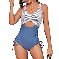 One Piece Swimsuits for Women, Tummy Control High Waisted Lace Up Twist Front Cutout Ruched Bathing Suit