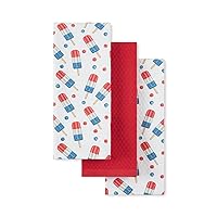Martha Stewart Americana Stripesicle Ice Pop Holiday Kitchen Towels 3-Pack Set, 100% Cotton, Absorbent, Patriotic USA America Decor, Red/White/Blue, 16