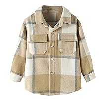 Toddler Baby Boy Plaid Shirt Plaid Flannel Shacket Long Sleeve Fall Winter Coat for Kid