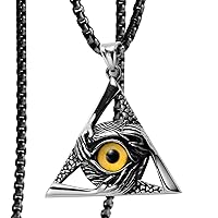 Stainless Steel Vintage Evil Eye Necklace Protection Hands Triangle Pendant Good Luck Necklaces for Men Women, 24 inch Chain
