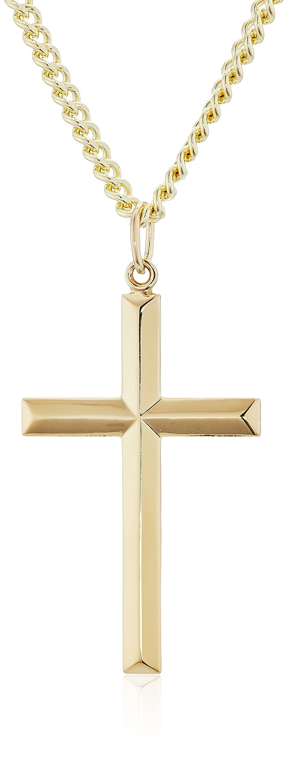 Men's 14k Gold Filled Solid Beveled Edge Embossed Cross with Gold Plated Stainless Steel Chain Pendant Necklace, 24
