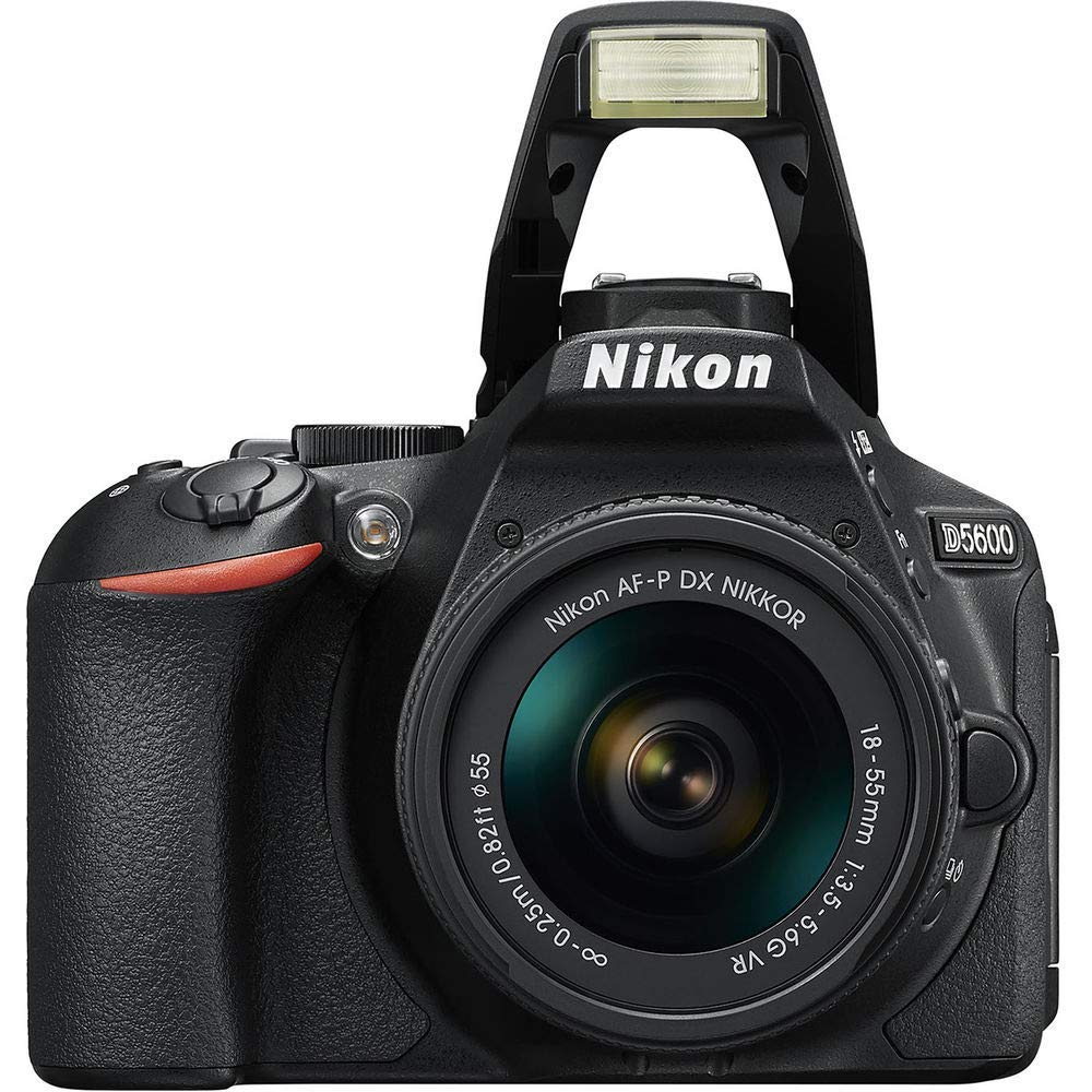 Nikon D5600 DSLR Camera with 18-55mm Lens (1576) + 4K Monitor + Pro Headphones + Pro Mic + 2 x 64GB Cards + Case + Corel Software + Tripod + 3 x EN-EL14A Battery + More (International Model) (Renewed)
