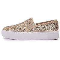 FEVERSOLE Women's Fashion Slip-On Sneaker Casual Platform Loafers Glitter Gold Size 7 M US