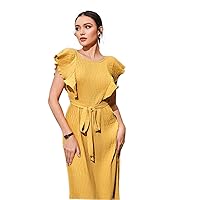 Textured Batwing Sleeve Belted Dress