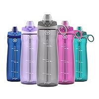 Pogo BPA-Free Tritan Plastic Water Bottle with Soft Straw, 32 Oz, Grey