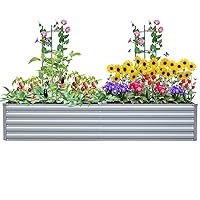 8x2x1.5FT Raised Garden Bed Outdoor for Vegetables Flowers Herbs,Raised Bed Planter Box,Large Planting Planter Steel Kit,20pcs T-Types Tags & 1 Pair of Gloves