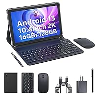 2023 Newest Tablets Android 13 Tablet 10.4 Inch, 16GB RAM+128GB ROM, 2000*1200 2K FHD Display, Powerful 2.0Ghz CPU, 2.4G&5G&WiFi 6, Bluetooth 5.0, 2 in 1 Tablet with keyboard, Case, Stylus, Black