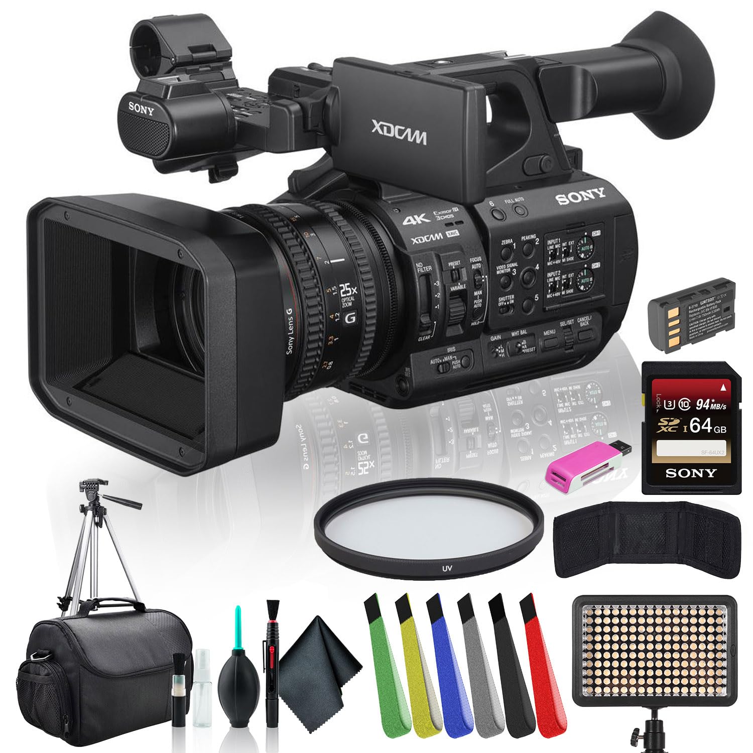 Sony PXW-Z190V 4K XDCAM Camcorder PXW-Z190V with Tripod, Padded Case, LED Light, 64GB Memory Card and and More Starter Bundle