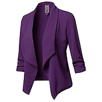 Women's Stretch 3/4 Gathered Sleeve Open Blazer Jacket