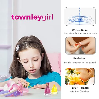 Townley Girl Disney Princess Non-Toxic Peel-Off Water-Based Safe Quick Dry Nail Polish| Gift Kit Set for Kids Girls| Glittery and Opaque Colors| Ages 3+ (18 Pcs)