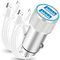 [Apple MFi Certified] iPhone Fast Car Charger, BARMASO 4.8A Dual USB All Metal Smart Power Car Charger with 2Pack Lightning to USB Cable Quick Car Charging for iPhone 14 13 12 11 Pro/XS/XR/X/SE/8/iPad