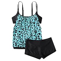 Deals of The Day Clearance Prime, Swimming Suits for Women, 2 Piece Bikini 38Ddd Top, Black One Swimsuits, Sexy Bikinis, Womens Slim Fit Sling Split Boxer Shorts Tankini Plus (S, Blue)
