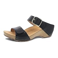 Dansko Tanya Slip-On Wedge Sandal for Women - Cushioned, Contoured Footbed for All-Day Comfort and Support - Hook & Loop Strap with Buckle Detail - Lightweight Rubber Outsole