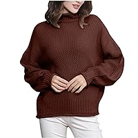Women Oversized Rolled Trim Sweater Long Sleeve Turtleneck Casual Chunky Knit Pullover 2023 Fall Winter Jumpers Tops