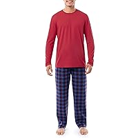 Men's Long Sleeve Jersey Knit Top and Fleece Pant Sleep Set