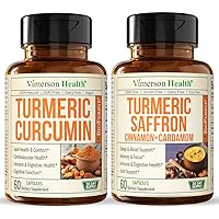 Vimerson Health Turmeric Curcumin with BioPerine + Turmeric Cinnamon Saffron & Cardamom Bundle. Joint Support with 95% Standardized Curcuminoids. Inflammatory & Immune Response.