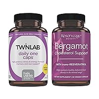 Reserveage Beauty, Bergamot Cholesterol Support with Resveratrol, Vegan, 30 Capsules & Twinlab Daily One Caps Without Iron - Nutritional Supplement with Zinc, B Vitamins, Magnesium, and More - 180 Cap