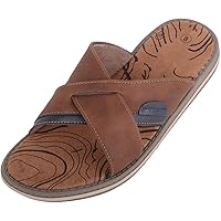 Mens Gents Adults Cross Over Summer Holiday Faux Leather Slip On Mule Sliders Sandals