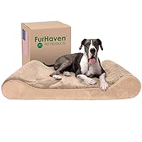 Furhaven Orthopedic Dog Bed for Extra Large Dogs w/ Removable Washable Cover, For Dogs Up to 180 lbs - Minky Plush & Velvet Luxe Lounger Contour Mattress - Camel, Giant/XXXL