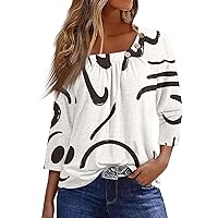 T Shirts for Women, Women's Shirt Tee Print Button 3/4 Sleeve Basic Top Cotton, S, 3XL