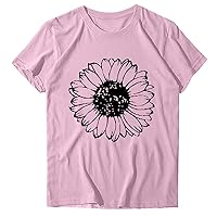 Women's Sunflower T Shirts Cute Flower Graphic Tees Crew Neck Short Sleeve Casual Tops Summer Loose Fit Blouse