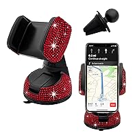 Bling Car Phone Holder, 360 Degree Adjustable Crystal Auto Dashboard Air Vent Cell Phone Mount, Universal Car Phone Holder Mount for Windshield Dashboard and Air Outlet (Red)